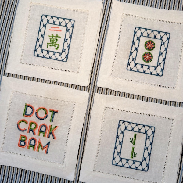 Custom Mahjong Linen Cocktail Napkin / Cocktail Coaster  – Build Your Own Set
