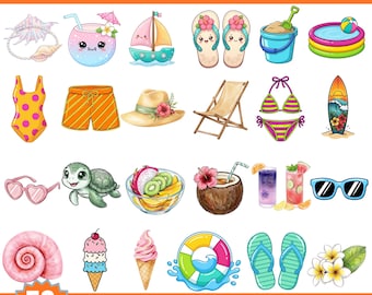 Summer Beach Clipart - Pool Party Clip art - Beach Party Clipart - Cute Summer Graphics Clip art - Fun Summertime Digital Clipart Bundle