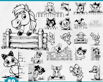 Farm Animal Peeking SVG Bundle, 40 Designs (Digital Download