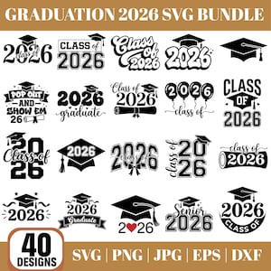 Pacote SVG da Turma de 2026 | Chapéu de Formatura 2026 PNG SVG | Arquivos de Corte para Formandos de 2026 | Download Digital para Formatura com Cricut e Silhouette