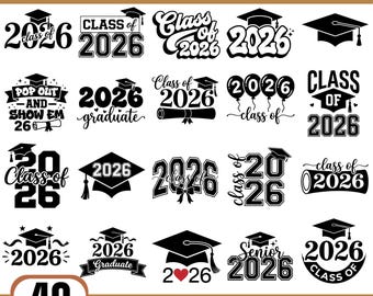 Class of 2026 SVG Bundle | Graduation Cap 2026 PNG SVG | Senior 2026 Cut Files | Cricut Silhouette Graduation Digital Download