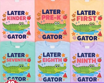 Lot Gator PNG, sublimation enseignant de fin d'année scolaire, niveleuse rayée PNG, dernier jour de classe preppy png, niveleuse alligator