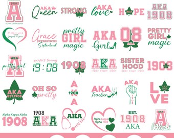 AKA svg, Alpha Kappa Alpha Svg, AKA letter svg, Greek Letters, Pink and green svg, 1908 svg, Greek svg, Sisterhood files,cricut & Silhouette
