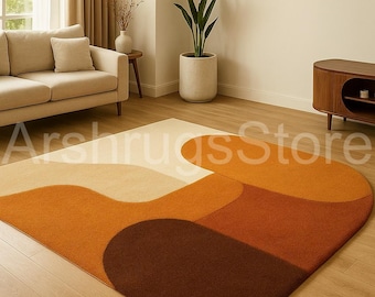 Retro Abstract Area Rug: Warm Earth Tones, Mid-century Modern Décor - Etsy