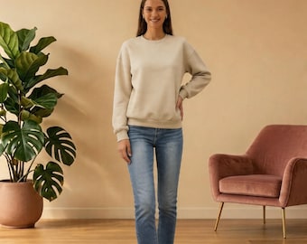Women's Crew Neck Sweatshirt | Relaxed Pullover in Bold Solid Colors | Everyday Casual Essential