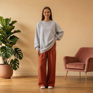 Oversized Waffle Knit Sweatshirt for Women | Relaxed Crewneck Pullover | Textured Casual Top