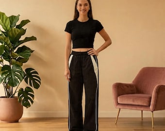 Pantalones anchos tipo paracaídas para mujer / Pantalones holgados con cintura elástica / Pantalones casuales de estilo urbano