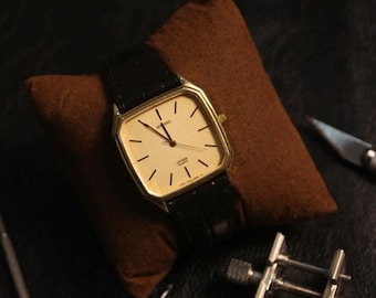 Citrin Exceed Uhr rechteckig | Gold Kleideruhr Champagner Zifferblatt | Minimalistischer Quarz-Tank-Stil | Japan