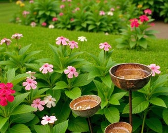 Rusty Metal Bee Water Station Set – Handmade Pollinator Garden Art