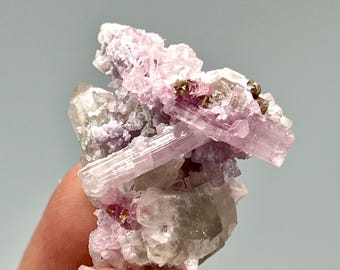 Pink Tourmaline with Microlite and quartz Crystal Specimen, Afghanistan, 14 Gram