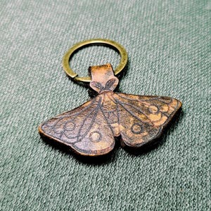 Leather Engraved Moth Keychain - Bag Charm or Boot Charm