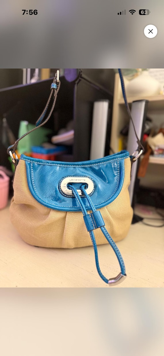 Vintage Liz Claiborne Patent Leather and Burlap Crossbody Purse