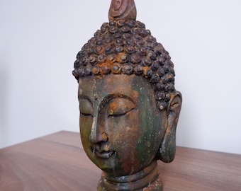 Aged Limestone Look Buddha Head Statue – Spiritual Home Decor - Office Desk Sculpture