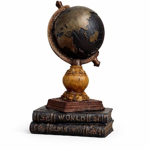 Wereldbolsculptuur in antieke stijl – kantoorinrichting ontdekkingsreiziger, bibliotheekdecor - cadeau voor leraar