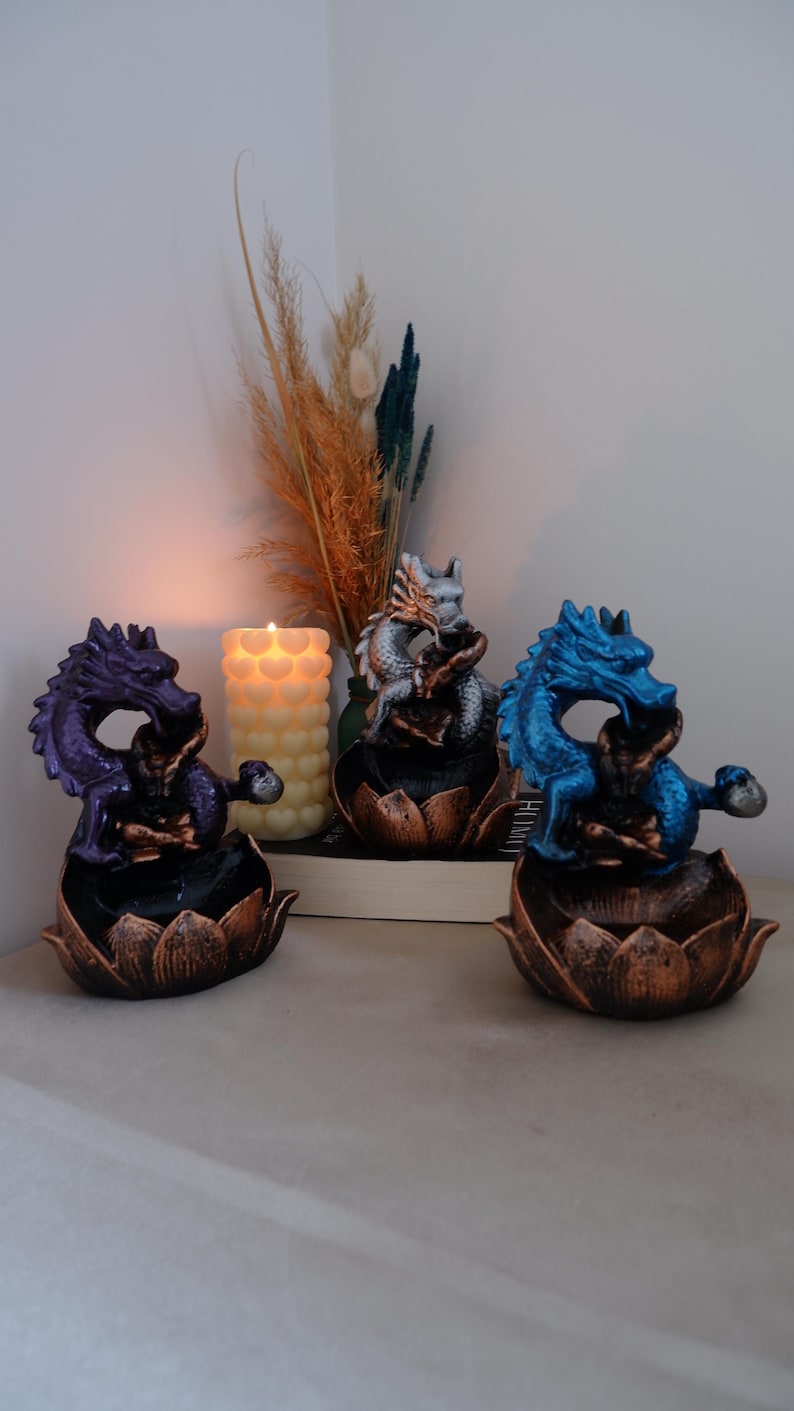 Dragon Backflow Incense Burner – Zen Home Decor Statue, Smoke Waterfall Holder, Witchy Altar Gift image 5