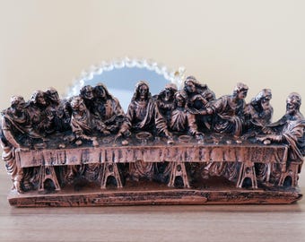 Handmade Last Supper Statue: Bronze Finish, Religious Home Decor (11.8")-Resin Sculpture- Housewarming Gift