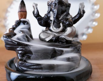 Ganesh Backflow Incense Burner-Hindu Elephant God Statue-Yoga Meditation Gift-spiritual home decor-console sculpture-bookshelf bust-art