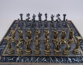 Handcrafted Greek Mythology Chess Set: Gold & Silver Gods - Luxury Handmade Chess