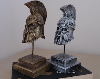 Spartan Helmet Sculpture: Bronze/Silver Finish, Ancient Greek Decor-Masculine Office Gift