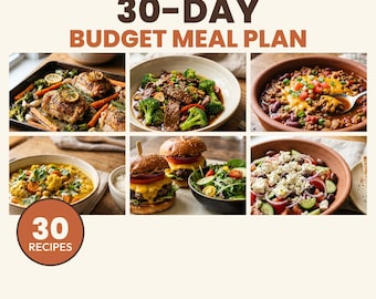 30 Day Budget Meal Plan Printable, Family Dinner Recipes with Grocery Lists