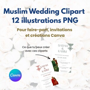 Muslim Wedding Clipart Bundle | 12 PNG Illustrations | Islamic Wedding Clipart | Nikkah Invitation Elements | Transparent PNG