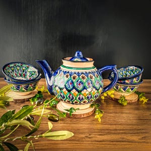 ティーセット　ウズベキスタン　陶器　ハンドメイド Uzbek teapot - Etsy 日本
