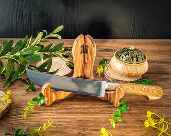 Großes usbekisches Pchak-Messer, 29 cm, mit Lederscheide – Handgefertigtes Kochmesser aus kohlenstoffhaltigem Stahl