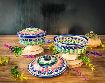 Handgefertigte usbekische Keramik-Zuckerdose mit Deckel – 11,5 cm, handbemaltes orientalisches Muster, dekoratives Gewürzgefäß & einzigartiges Geschenk