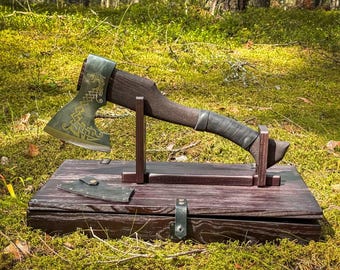 Wikinger-Axt-Geschenkset mit Holzbox, handgefertigte nordische Axt, Beil aus Kohlenstoffstahl, Wikinger-Dekoration, einzigartiges Geschenk für ihn, Geschenk für den Ehemann