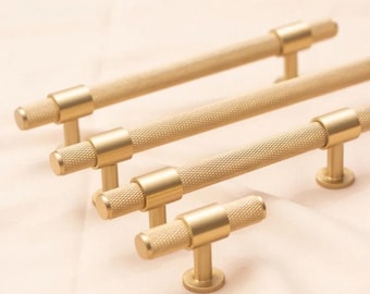 Puxador de armário em latão dourado serrilhado / Puxador linear para penteadeira / Puxadores de gaveta vintage / Puxadores para guarda-roupa / Puxadores para armário de cozinha