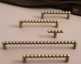 Puxadores de gaveta em latão antigo com contas/Puxadores de armário com formato de bola redonda/Puxadores de ferragens para armários/Puxadores de porta exclusivos/Puxadores para penteadeira