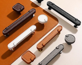 Puxador de Armário em Couro e Latão/Puxador Maciço/Puxador de Barra Moderno/Puxadores de Armário em Couro/Puxadores/Puxador de Ferragens Criativas