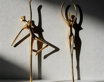 Puxador de armário em latão com bailarina moderna | Puxadores artísticos para gavetas | Puxadores longos de latão maciço para portas | Ferragens criativas para móveis