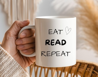 Personalized Book Lover Mug "Eat, Read, Repeat", Bookworm Gift, Coffee Cup For Avid Readers, Birthday Idea For Booktok & Bookstagram Fans