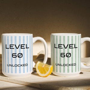 Level 60 Unlocked Birthday Mug, Striped Chapter 60 Mug, Turning 60 Gaming Gift, Gamer Coffee Mug, 60th Anniversary, Milestone Birthday Mug