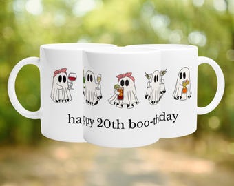 Personalized 20th Birthday Ghost Mug, Birthday Coffee Mug, Funny Halloween Party Mug, Twenty Birthday Gift, Spooky Coffee Cup, Turning 20