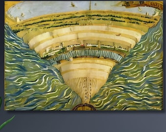 The Divine Comedy Canvas Wall Art, Dante Alighieri Classic Literary Painting, Inferno Paradise Purgatory Illustration Print Decor