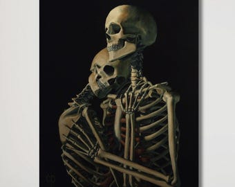 Obraz ścienny na płótnie Van Gogha „Przytulający szkielety”, wydruk Dark Academia, sztuka anatomiczna, gotycki wystrój domu, makabryczny plakat artystyczny na prezent