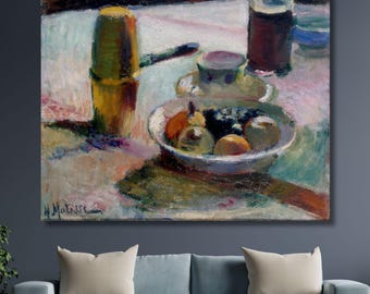 Obraz na płótnie Henri Matisse – Martwa natura z owocami i dzbankiem kawy do nowoczesnego wystroju domu, kuchni, jadalni lub biura