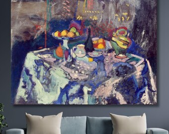 Obraz na płótnie Henri Matisse – martwa natura z wazonem, butelką i owocami do domu, kuchni, jadalni lub nowoczesnej dekoracji ściennej