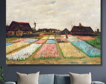 Obraz ścienny na płótnie „Pola cebulek” Van Gogha, wydruk kwiatów tulipanów, obraz pejzażu wiosennego, żywa dekoracja domowa z motywem kwiatowym, prezent w postaci nieoprawionej sztuki przyrodniczej
