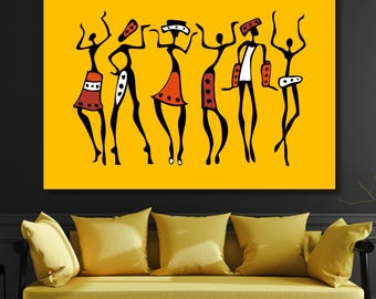 Dance of Africa Canvas Wall Art, Vibrant African Tribal Dancers, Ethnic Cultural Decor, Colorful Movement Painting, Afrocentric Home Gift