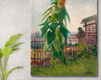 Van Gogh Allotment with Sunflower Canvas Wall Art, Garden Landscape Painting Print, Post-Impressionist Floral Home Decor Gift