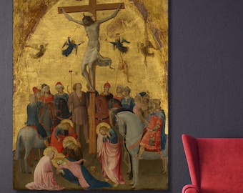 Fra Angelico Die Kreuzigung Leinwand Wandkunst, Frührenaissance Meisterwerk Druck, Religiöses Christliches Fine Art Poster Geschenk