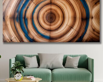 Panorama Baumringe Wandkunst, Holzscheibe Druck, Breite Abstrakte Wachstumsringe Dekor, Rustikale Bauernhaus Lange Horizontale Kunst Geschenk