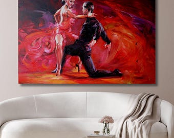 Tango Dance Couple Canvas Art, Argentine Tango Wall Decor, Romantic Dance Portrait, Ballroom Dancers Poster, Passionate Couple Gift, Large
