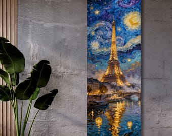 Płótno ścienne z gwiaździstą nocą z Wieżą Eiffla, wydruk w stylu Van Gogha w Paryżu, abstrakcyjny obraz z punktem orientacyjnym, wirujący nocny pejzaż miejski, dekoracja domu