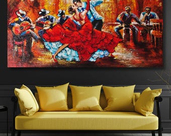 Tango Dance Couple Canvas Art, Argentine Tango Wall Decor, Romantic Dance Portrait, Ballroom Dancers Poster, Passionate Couple Gift, Large