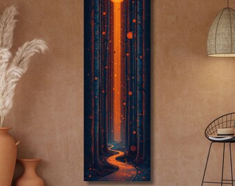 Long Narrow Abstract Path Canvas Wall Art, Road Among Trees Print, Vertical Forest Landscape, Minimalist Nature Decor, Modern Slim Poster