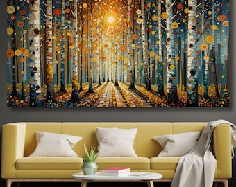 Gustav Klimt Forest Canvas Print, Beech Forest Landscape Wall Art, Art Nouveau Nature Decor, Golden Birch Trees Print, Fine Art Gallery Gift